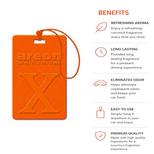Image of AREON X Version Coconut Hanging Best Car Air Freshener - Long Lasting Scent for Car or Home - Long Lasting, Fresh, Luxurious Scent - Pack of 3
