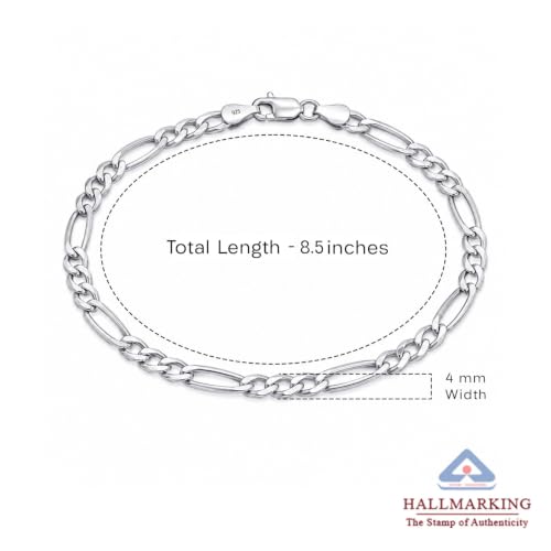 Image of TRUESILVER ACPL Solid 925 Sterling Silver Figaro Link Chain Bracelet | Italian Diamond-Cut 4MM & 5MM Figaro Chain Bracelet for Women Men (7, 7.5, 8, 8.5, 9 Inches)