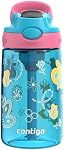 Contigo Kids Aubrey Straw Water Bottle with Leak-Proof Lid, BPA-Free Plastic, Dishwasher Safe, Blue Raspberry Butterlies, 14 oz (414 mL)