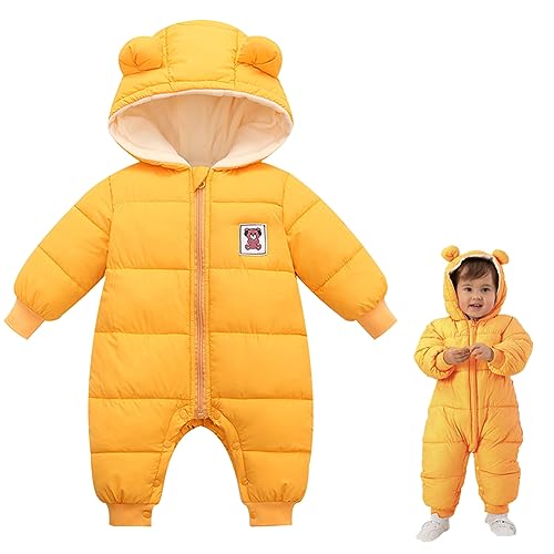 Image of XIFAMNIY Baby Boys and Grils Winter Snowsuit Coat Outwear Hooded Footie Bear Snow suits 0-24M…