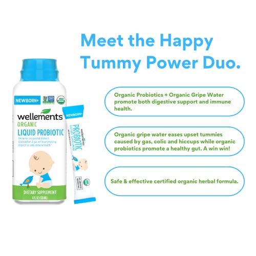 Wellements Certified Usda Organic Liquid Probiotic 4 Fl Oz, Gripe Water & Probiotics For Infant Digestive & Immune Health, Relief From Occasional Gas, Colic & Hiccups, Free From Dyes, Parabens, Preservatives #TOP3