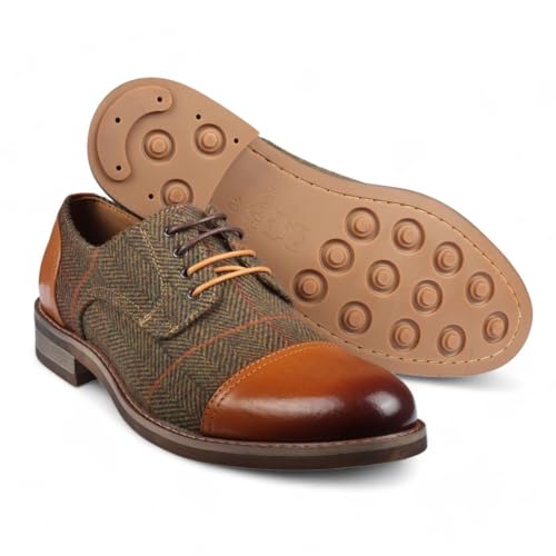 Men's Brown Leather Tweed Oxford Shoes - Theon3