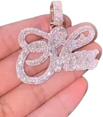 2.00 CTReal Moissanite Pendant for Men | Custom NAME Charm | Hip Hop Necklace | 14K Rose Gold Plated Silver | Birthday Gift