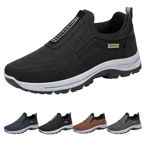 Zapatillas de deporte para hombre, cómodas, antideslizantes, impermeables, cómodas, informales, para caminar, fitness, sin cordones, zapatillas deportivas, Negro , 45 EU