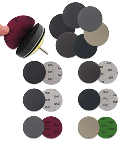 24 Piezas Papel de Lija, 75 mm Disco de Lija Redondos, Discos de Lijado de Pulir para Madera Metálica, Grano 600/800/1000/1500/2000/3000,almohadillas de lijado, redondas, sin agujero Cover