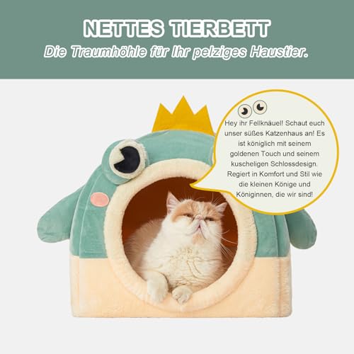Jiupety Katzenhöhle und Hundehöhle Kleine Hunde, 2-in-1 Faltbare Katzenbett, Nettes Warmes Katzenbett Höhle mit Abnehmbarem Waschbaren Kissen, 43 cm Katzenhaus Indoor, Grün