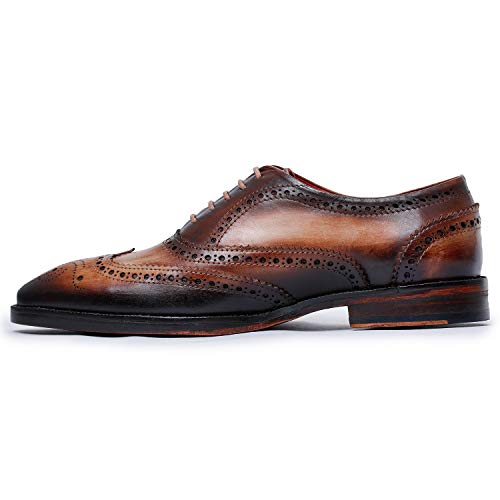 Lethato Wingtip Brogue Oxford Handcrafted Men's Genuine Leather Lace up Dress Shoes- Brown - Thumbnail 5