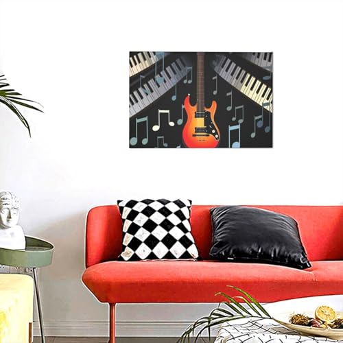 Peinture murale moderne contre les murs vides toile guitare piano salon