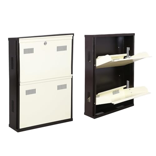Image of Metal Shoe Rack Wall Mounted for Home with Central Locking 2 Door 20 inch Wall Mounted Metal 4 Pair Rack Cabinet |Pre-Assembled Shoe Rack Shelves |3 Years Warranty (Brown & Ivory)