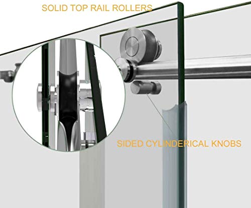 Elegant Shower Door Glass Sliding Frameless Shower Door With 3/8" Clear Glass In Brushed Stainless Steel 60" W X 72" H #TOP2