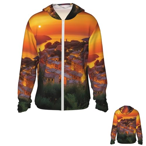 NONHAI Men's Sun Protection Jacket UPF 50+ Full Zipper Long Sleeve UV Hoodie Shirt Italian Sunset Women's Outdoor Jacket