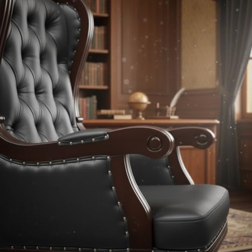 Image of Lakdi The Furniture Director & Executive Chair Luxury High-Back Leatherette Office Chair with Adjustable Height, Fixed Armrests, Wooden Base, Premium Handcrafted Swivel Tilt Chair - 111011290 Black