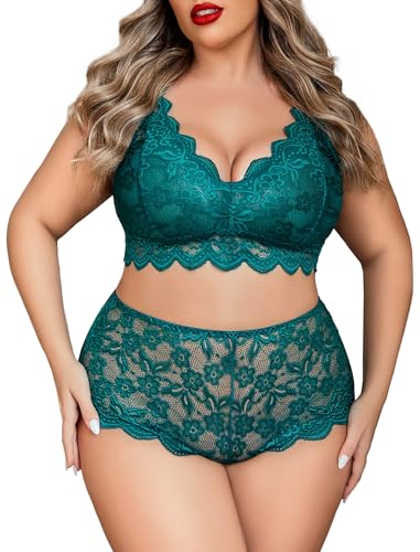 Image of Avidlove Plus Size Lingerie Set for Women Sexy Lace Halter Bralette High Waist Panty Set