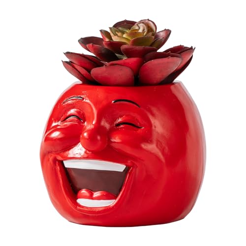 Cute Tomato Shaped Planter Fun Resin Plant Pots Indoors with Drainage Hole for Houseplants Succulents Small Plant, Funny Gift for Christmas/Birthday