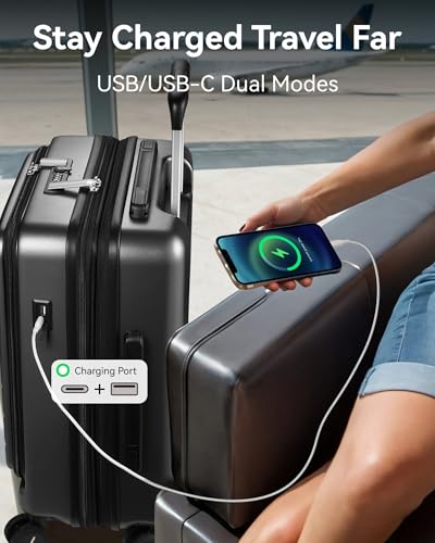 LUGGEX 20 Airline Approved Hard Suitcase with Front Pocket - Polycarbonate Carry-On (Charcoal Metallic, 30.9L)