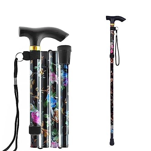Canne de Marche, Canne de Marche Flexible Fleur noir Canne de Marche Pliable Réglable en Hauteur Canne de Marche Luxe Unisexe pour Maison et Voyages