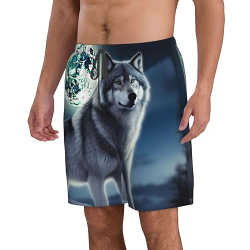 Men's Swim Trunks Quick Dry Board Shorts Mens Bathing Suit Swimsuits Wolf Under Moon Beach Shorts with Pockets3