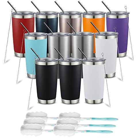 COMOOO 20oz Tumbler with Straw Stainless Steel Insulated Coffee Tumbler Cups Double Wall Vacuum Travel Coffee Mug with Splash Proof Sliding Lid for Hot Cold Drinks (Mix Color,12 Pack) Cover
