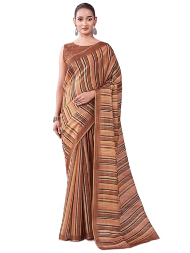 Image of Satrani Women's Shimmer Silk Printed Saree with Unstitched Blouse Piece