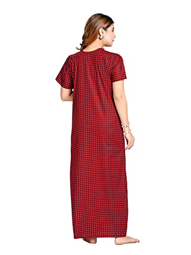 Image of PNAEONG Women's Printed Cotton Nighty, Gown Maxi - Free Size RedChecks