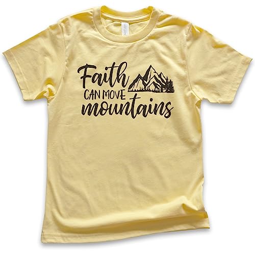 EVERTREE CLOTHING Faith Can Move Mountains Shirt, Youth Kids Girl Boy T-Shirt, Religious Christian Motivational Spiritual Tee