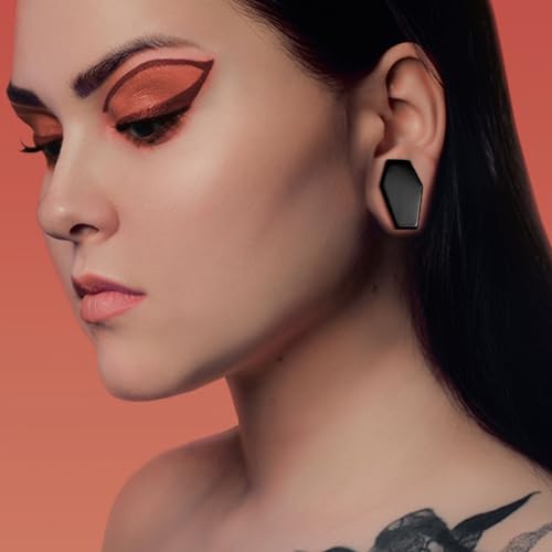 Pierced Owl Natural Obsidian Stone Black Coffin Shaped Double Flared Plug Gauges, Sold as a Pair3