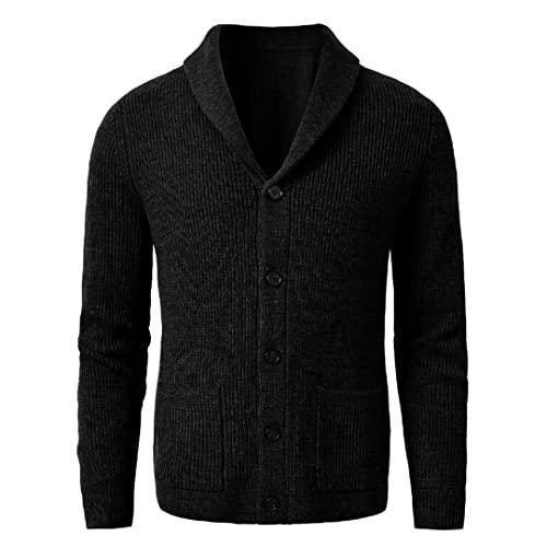 Niiyyjj Men's Shawl Collar Cardigan Sweater Slim Fit Cable Knit Button Up Black Sweater3