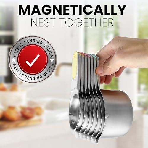 Image of Spring Chef Magnetic Stainless Steel Measuring Cups Set of 7, Pastel