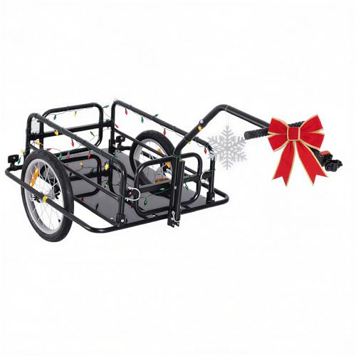 Aosom Bike Cargo Trailer, Bicycle Trailer, Heavy-Duty Bike Wagon Cart, Foldable Compact Storage, with Universal Hitch, 16' Wheels, 88 lbs. Capacity, Black