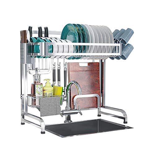 Escurridor de platos sobre el fregadero, estante escurridor para suministros de cocina, organizador de utensilios, soporte de acero inoxidable, ahorra espacio en la cocina, imprescindible (para