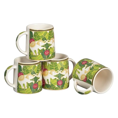 Image of Miah Neelmayur Royale Floral Ceramic Cup Set - Set of 4 | 10.16 cm x 6.85 cm x 8.89 cm | Handcrafted Coffee & Tea Mugs | Microwave & Dishwasher Safe | Vibrant Garden-Inspired Design