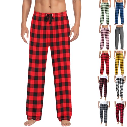 Mens Plaid Pajama Pants, Cozy Lounge Pant Baggy Lightweight Pjs Trousers Comfy Sleepwear Drawstring Pj Bottoms, S-3XL - Main Image