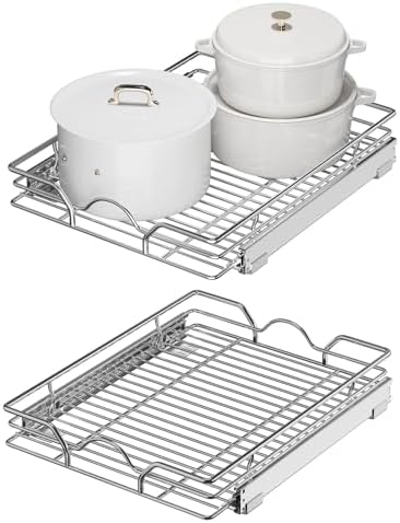 StorageWorks Pull Out Cabinet Organizer, Slide Drawers for Kitchen Cabinets, Bathroom Pantry, Bottom Mount, Chrome-Plated, 17