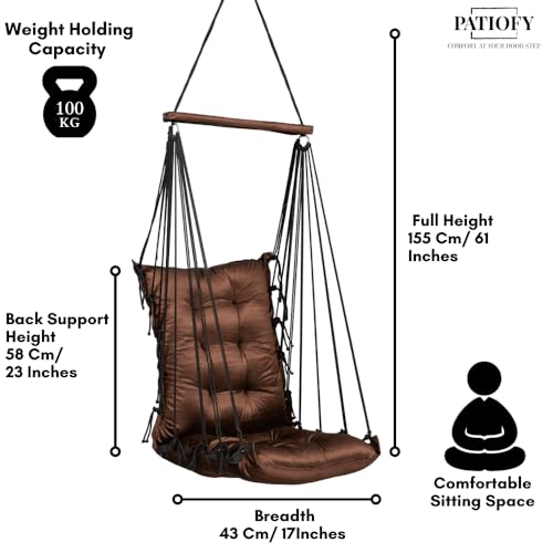 Image of Patiofy Soft Cotton Hammock Hanging Swing for Adults & Kids /Swing Chair for Home /Jhula for Adults /Swing for Living Room /Swing for Home Balcony /Hanging Jhula Chair (Brown)
