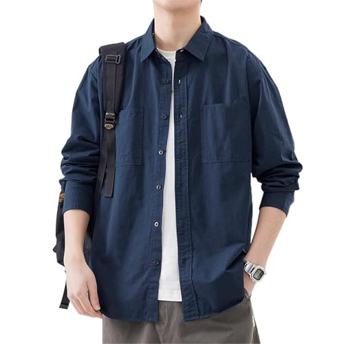Men's Shirt Japanese Retro Long Sleeve Loose Casual Spring Summer Cotton Workwear Top2