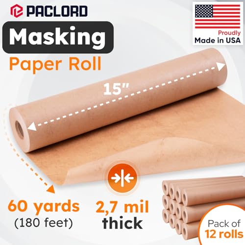 Image of 15 inch x 60 Yards (180 feet) Masking Paper Roll (Pack of 12) - Made in USA General Purpose Masking Paper for Painting - Painters' Protection from Splatter and Overspray