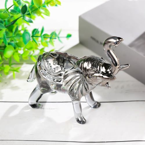 Image of YWHL Black Crystal Elephant Figurine Decor, Glass Elephant Figurine Gifts for Women, Handmade Animal Collectible Statue