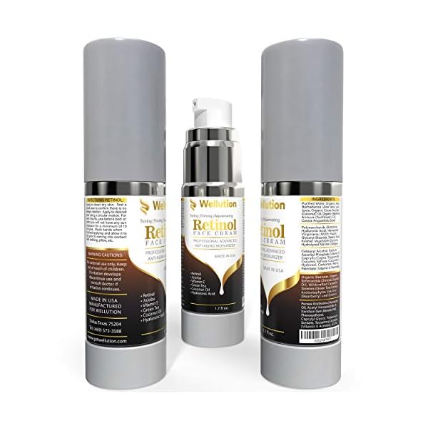 Wellution-Moisturizer-Cream-for-Face-Night-Anti-Wrinkle-Retinol-Cream-for-Women-Men-Results-in-4-Weeks-Facial-Cream-with-Hyaluronic-Acid-and-3-Retinol-Complex-for-Anti-Aging-Wrinkles-Acne Wellution Anti Aging Face Moisturizer - Collagen Cream Organic Complex – With Jojoba, Green Tea, Vitamin E, Aloe Vera & Hyaluronic Acid – Improves Fine Lines & Wrinkles – For Day & Night Usage (Moisturizer Cream)