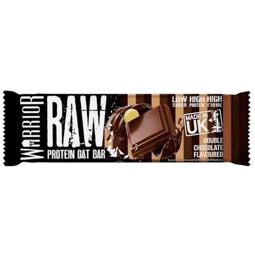 Warrior Raw Protein Bars – 12 x 75g High Protein Snack – High Fibre, Low Sugar – Ideal Meal Replacement or Healthy Nutrition Energy Snacks - Oat Bar Flapjacks – UK Made (Double Chocolate)