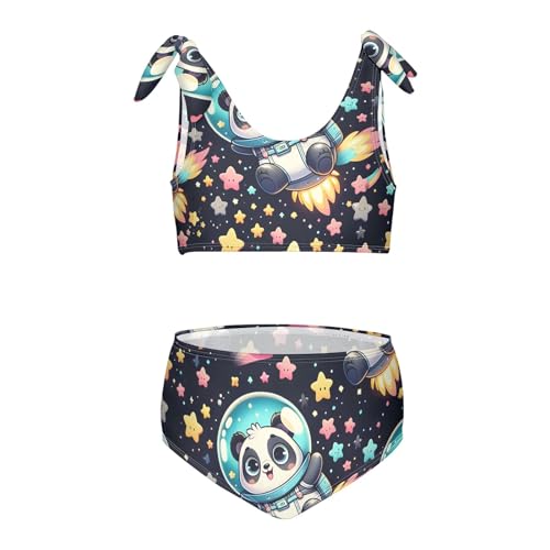 Girls' Bikini Set, Cute Cartoon Space Panda Stars Kids Swimsuit 2 Pcs Beach Bathing Suit