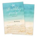 ltazhyi Beach Birthday Party Invite Card for Kid, Ocean Starfish Birthday Invitation for Girls Boys, Set of 20 Cards and 20 Envelopes, Summer Swimming Celebration Party Supplies for Teen - 09
