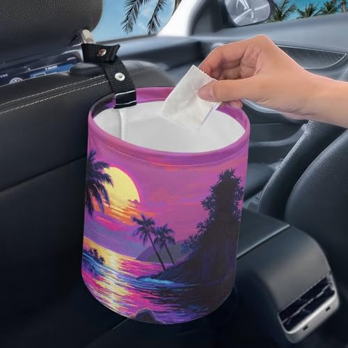 Image of Car Trash Can Palm Tree Sea Garbage Bin Car Interior Accessories for Front Seat, Back Seat, Floor, Headrest for Family Gatherings, Camping