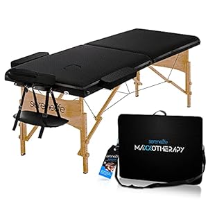 SereneLife SereneLifeHome Portable Massage Table-Professional Adjustable Folding Bed with 3 Sections and Carrying Bag for Therapy, Tattoo, Salon, Spa & Facial Treatment, Black