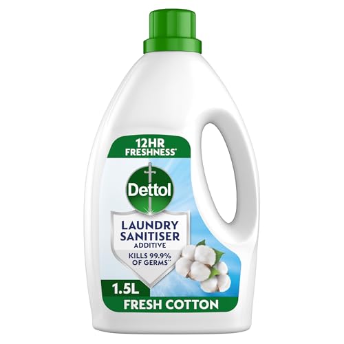 Dettol Laundry Sanitiser Antibacterial Fresh Cotton 1.5L 12hr Freshness Hygienically Clean Removes Odour Kills 99.9 Percent of Bacteria
