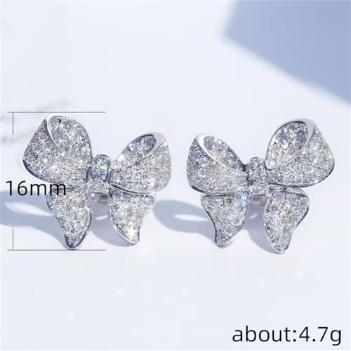 Minimalist Cubic Zirconia Bow Hypoallergenic Stud Earrings for Women Sensitive Ear Dainty Cute Silver Plated Sparkly Crystal Bowknot Studs Wedding Xmas 16mm2