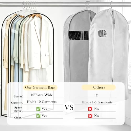 5 Pack Clear Garment Bags for Hanging Clothes 10'' Gusseted - image 4