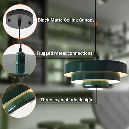 Doungros DR001 Mid Century Pendant Light Fixtures Ceiling Pendant Lighting 3-Layer Metal Shade Design Vintage Flush Mount Light thumb #5
