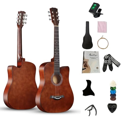 Beauenty 38 Inch Acoustic Guitar Beginner Full Kit | Starter Bundle with Gig Bag Digital Tuner Capo Extra Strings Picks & Cleaning Cloth Guitar Gift for Adults Teens & Kid Music Starters (Brown)