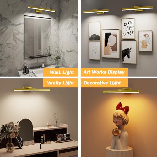 Image of Rechargeable Picture Light,15.74 Inch Battery Operated Wall Mounted Art Lamp with Remote,4000mAh Long Lasting,3 Color Dimmable Timer,270 Adjustable Gallery Poster Light(Brass)