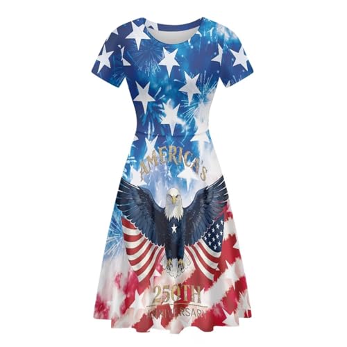 Image of POLERO Women Puffy Swing Elegant Party Midi Dresses Short Sleeve Round Neck A-Line Dress